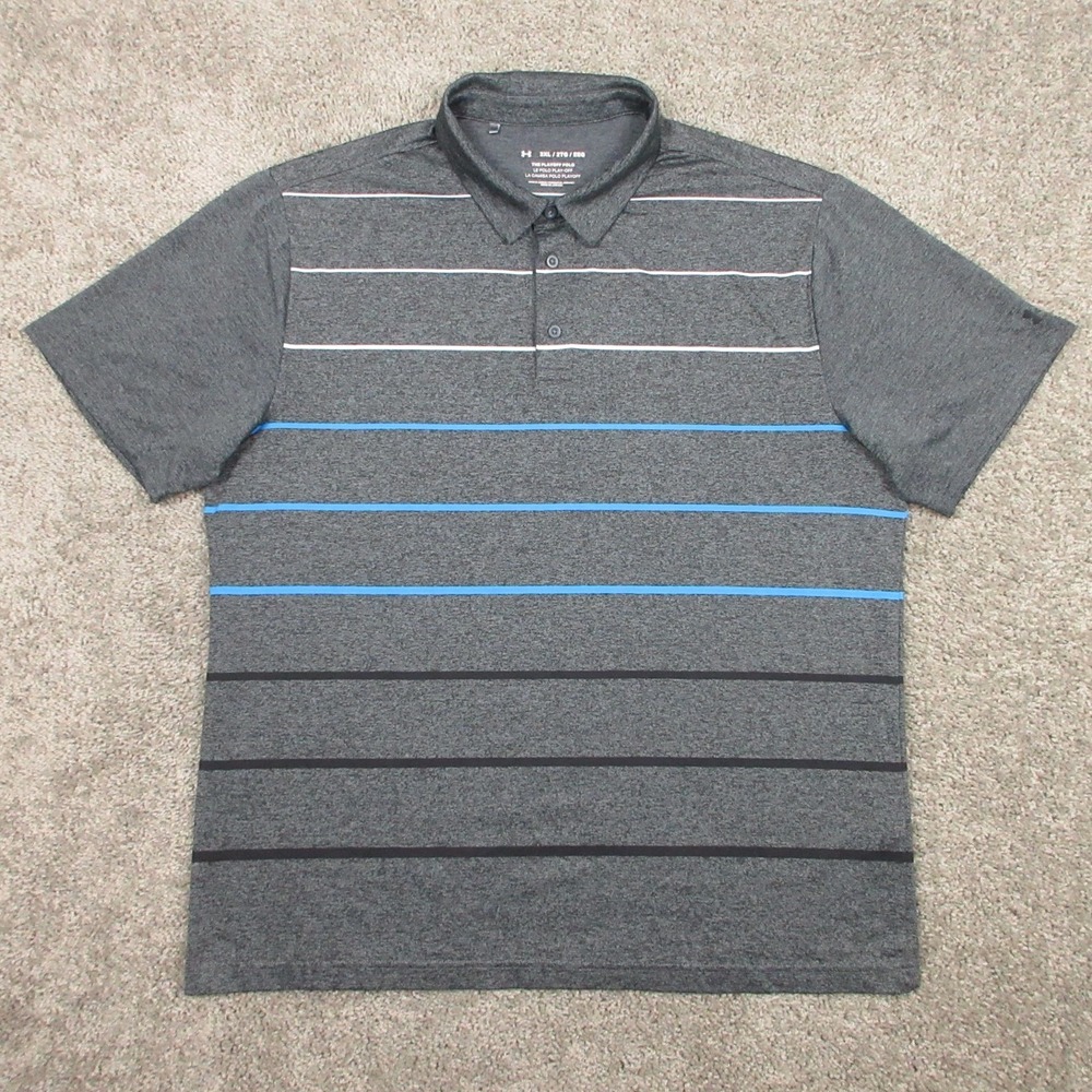 Under Armour Polo Shirt Mens 2XL Gray Striped Playoff Performance Golf Stretch